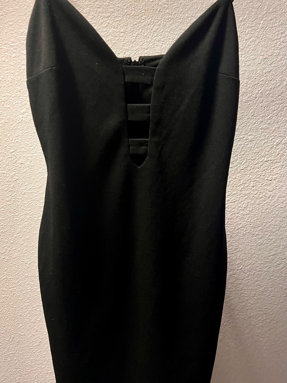 Dance & Marvel Strapless Black Ladder-Accent Bodycon Dress